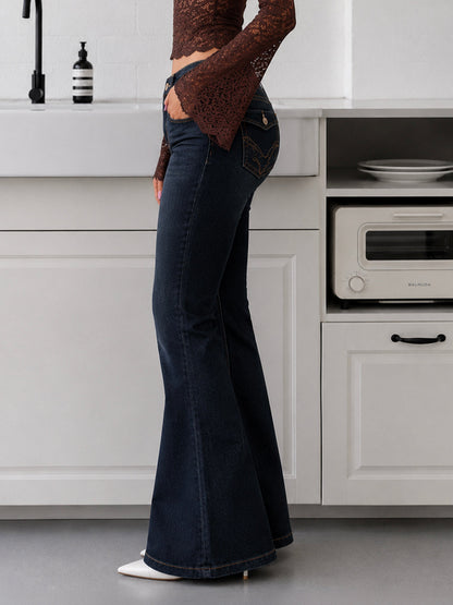Midnight Blue Flap Pocket Y2K Bootcut Jeans