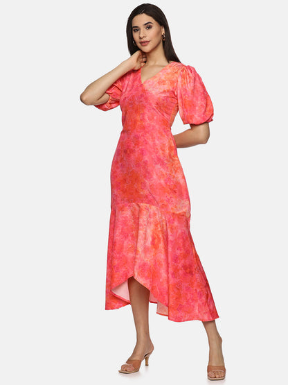 Buy pink printed midaxi dress for women