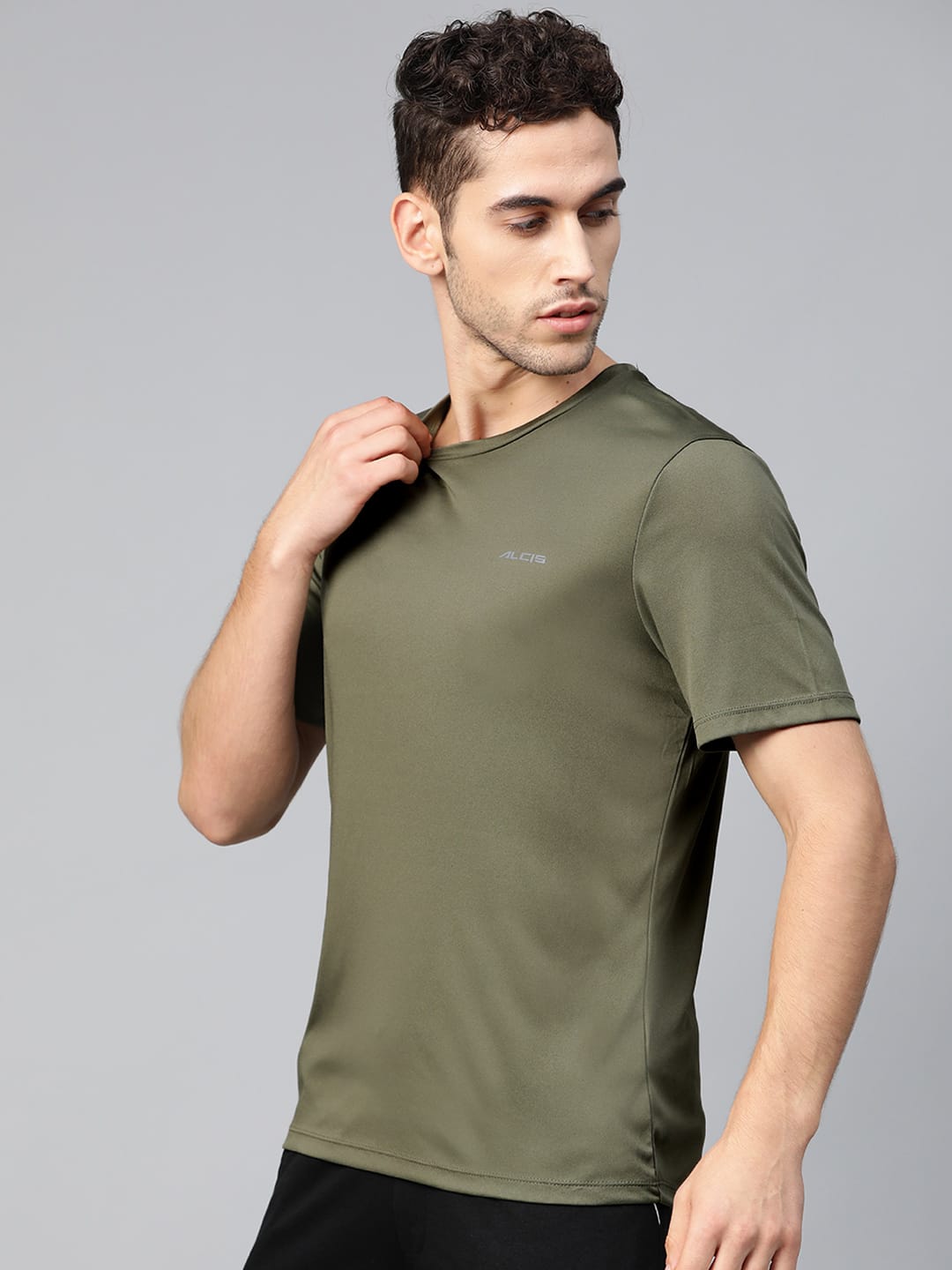 Alcis Men Olive Green Anti-Viral Round Neck Training T-shirt