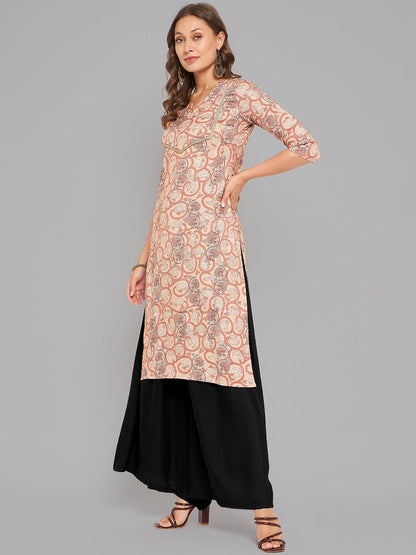 Women Brown Printed Straight Kurta Krya