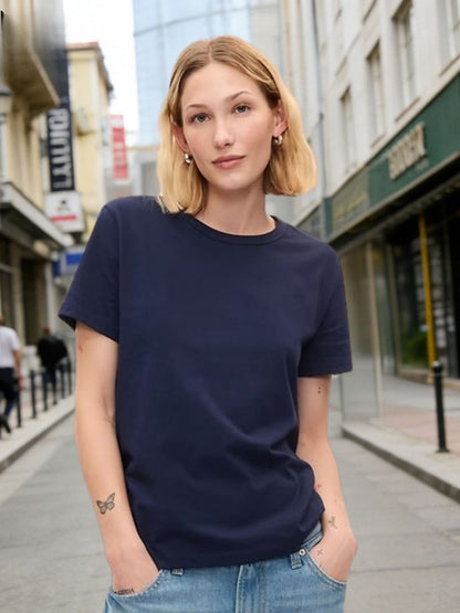 Womens Pack of 2 Maroon And Navy Solid Cotton Round Neck Regular Fit T-Shirt