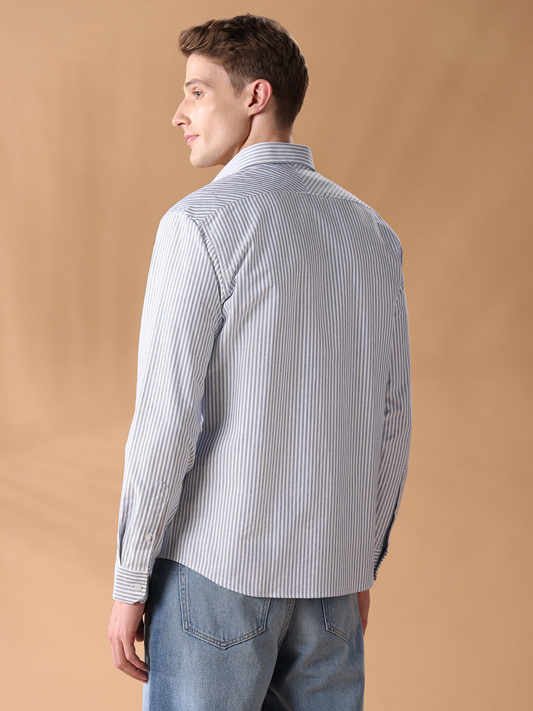 Blue Regular Fit Striped Casual Shirt for Men (AVINO)