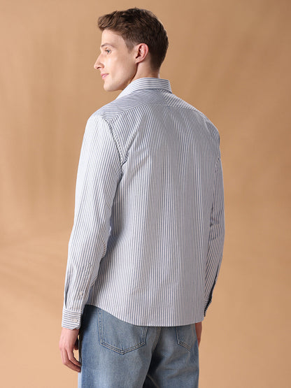 Blue Regular Fit Striped Casual Shirt for Men (AVINO)