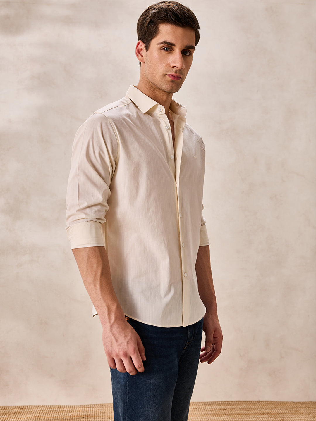 Yellow Regular Fit Solid Formal Cotton Shirt for Men (LAZEN)