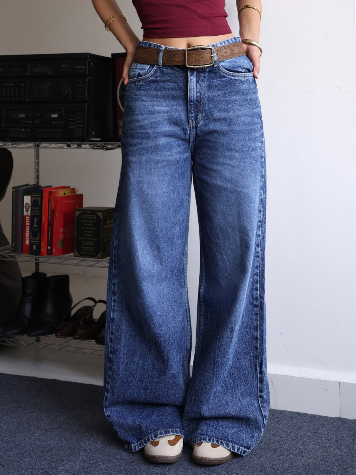Storm Blue Washed Super Wide Leg Jeans