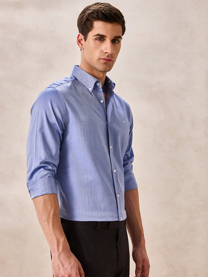 Blue Regular Fit Striped Formal Cotton Shirt for Men (CIRNO)