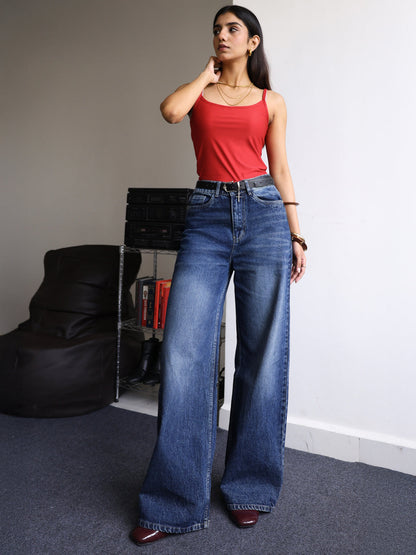 Dark Slate Blue Washed Super Wide Leg Jeans