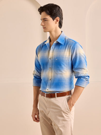 Blue Regular Fit Checked Casual Cotton Shirt for Men (LANIK)