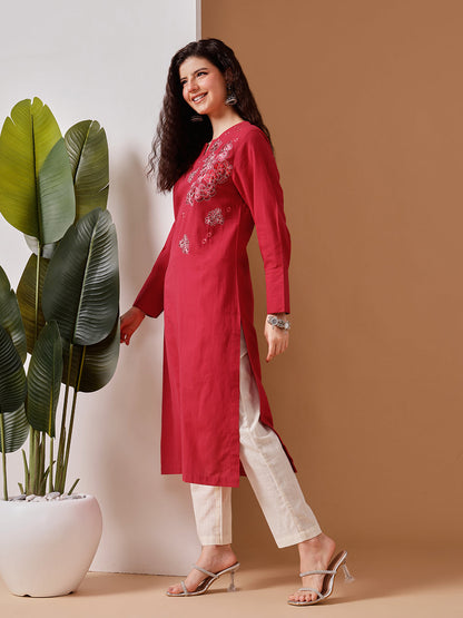 Barara Women’s Peach Embroidered Kurta