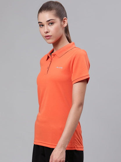 Alcis Women Orange Solid Polo Collar Sports T-shirt