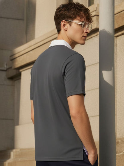 Colourblock Light Purple Polo Collar Half Sleeve Cotton T-Shirt