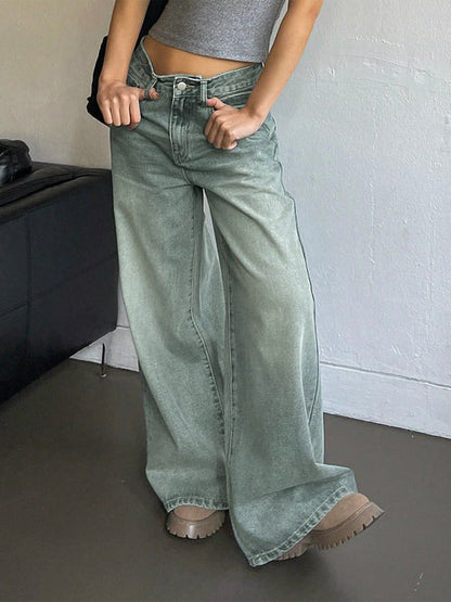 Sea Green Washed Ultra Wide Leg Jeans
