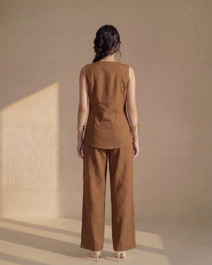 Brown Vest Linen Co-ord Set