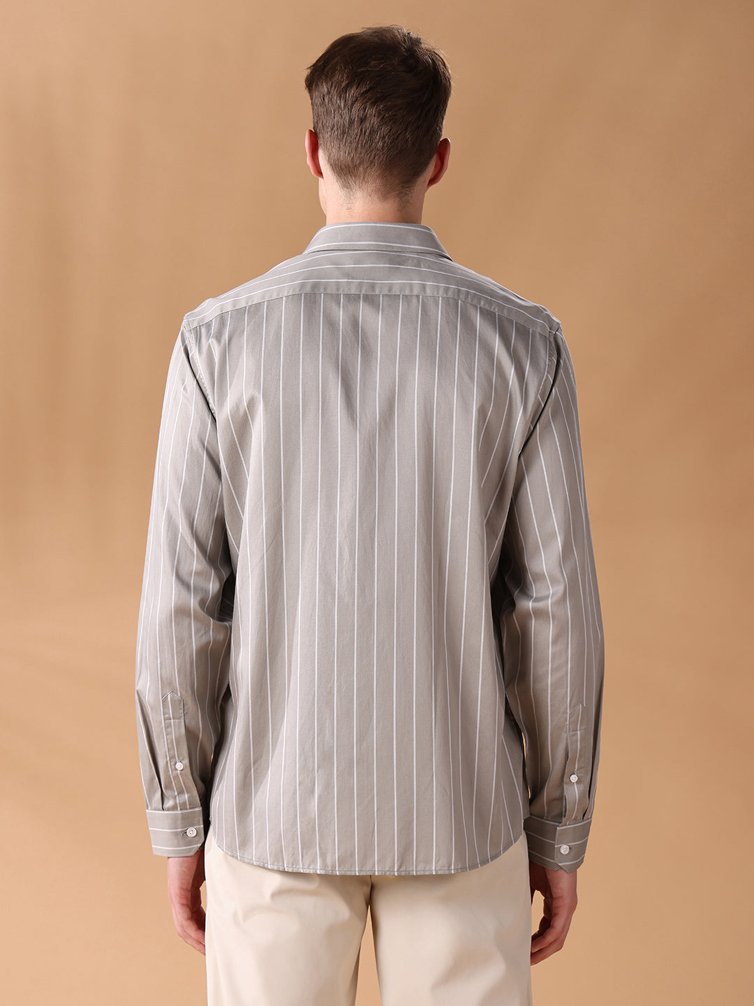 Grey Regular Fit Striped Formal Shirt for Men (FIANA)