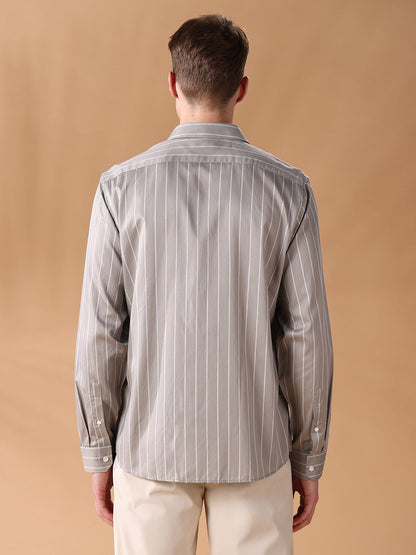 Grey Regular Fit Striped Formal Shirt for Men (FIANA)
