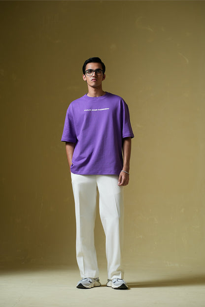 Wait For Nobody Printed Purple Oversized T-Shirt