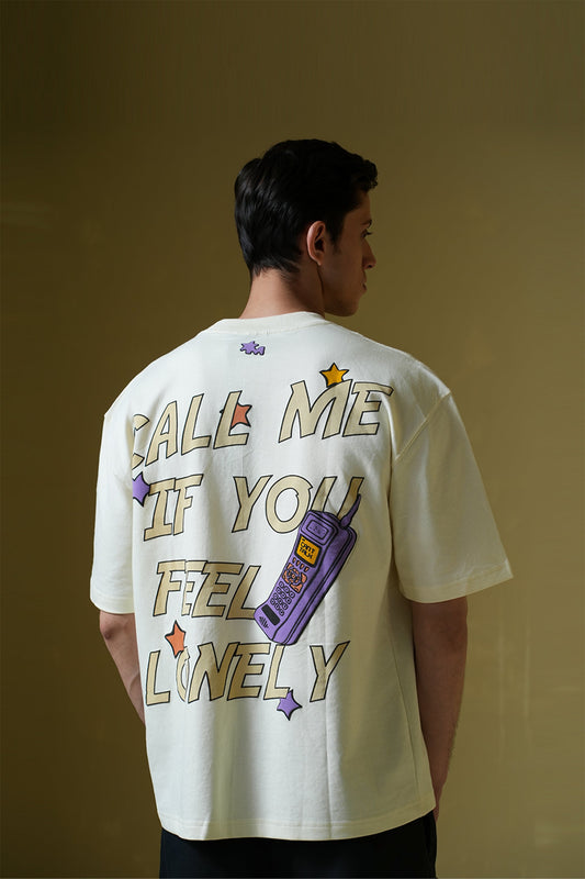 Call Me Printed Cream Oversized T-Shirt