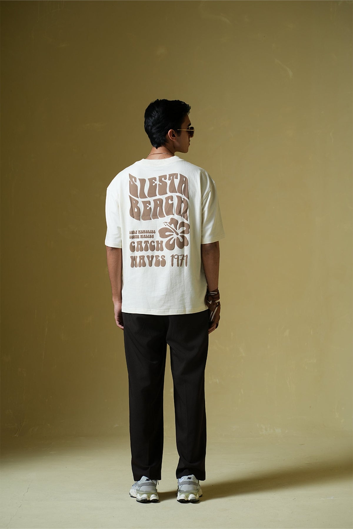 Siesta Beach Printed Oversized Beige T-Shirt Main Character