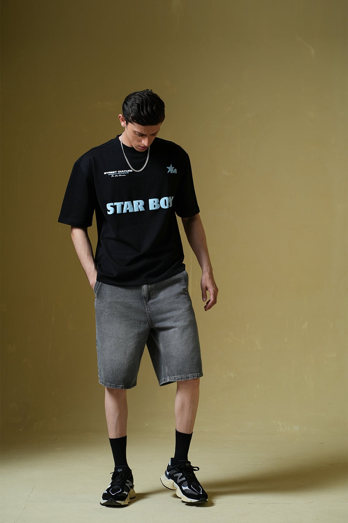 Star Boy Black Oversized Black T-Shirt Main Character