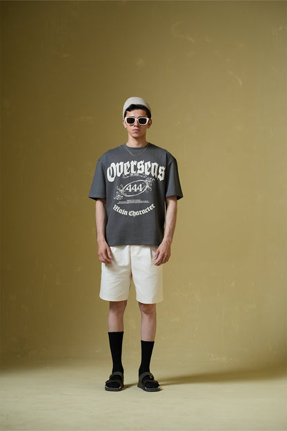 Overseas Printed Smokey Grey Oversized T-Shirt Main Character