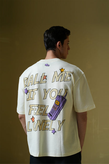 Call Me Printed Cream Oversized T-Shirt Main Character
