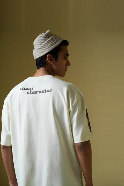 TV Off Printed Cream Oversized T-Shirt
