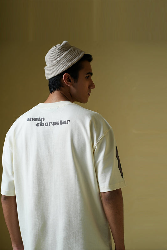 TV Off Printed Cream Oversized T-Shirt