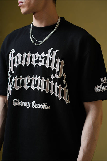 Nevermind Printed Black Oversized T-Shirt Main Character