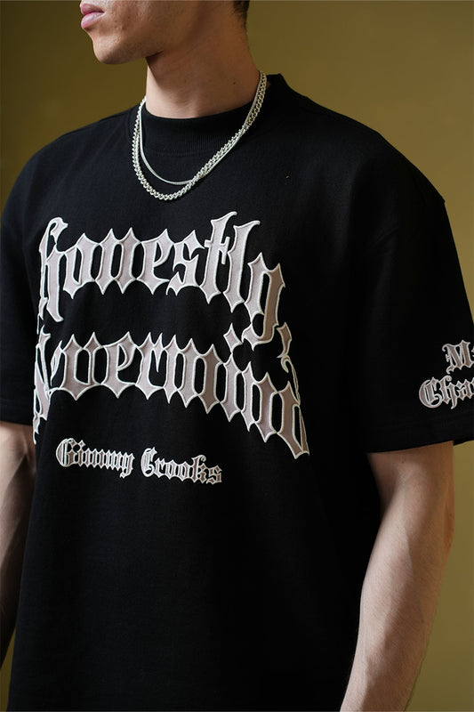 Nevermind Printed Black Oversized T-Shirt Main Character