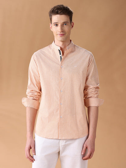 Orange Regular Fit Striped Casual Shirt for Men (DORVI)