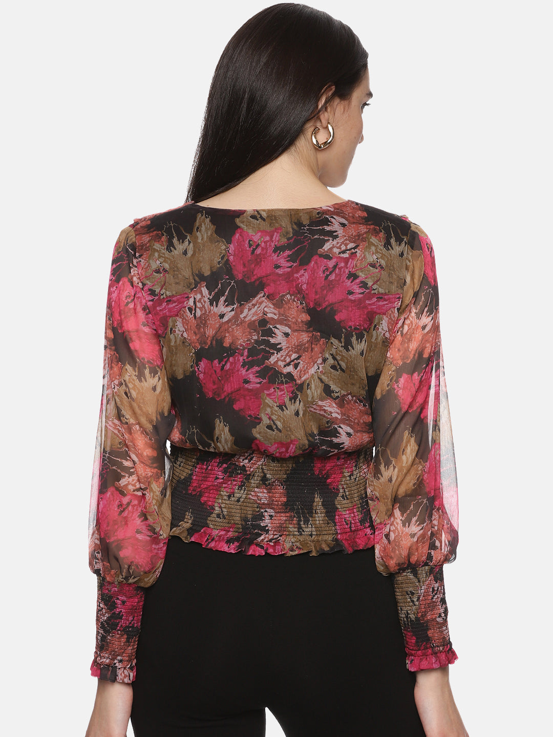 Buy Full Sleeve Crop Top In Multicolor