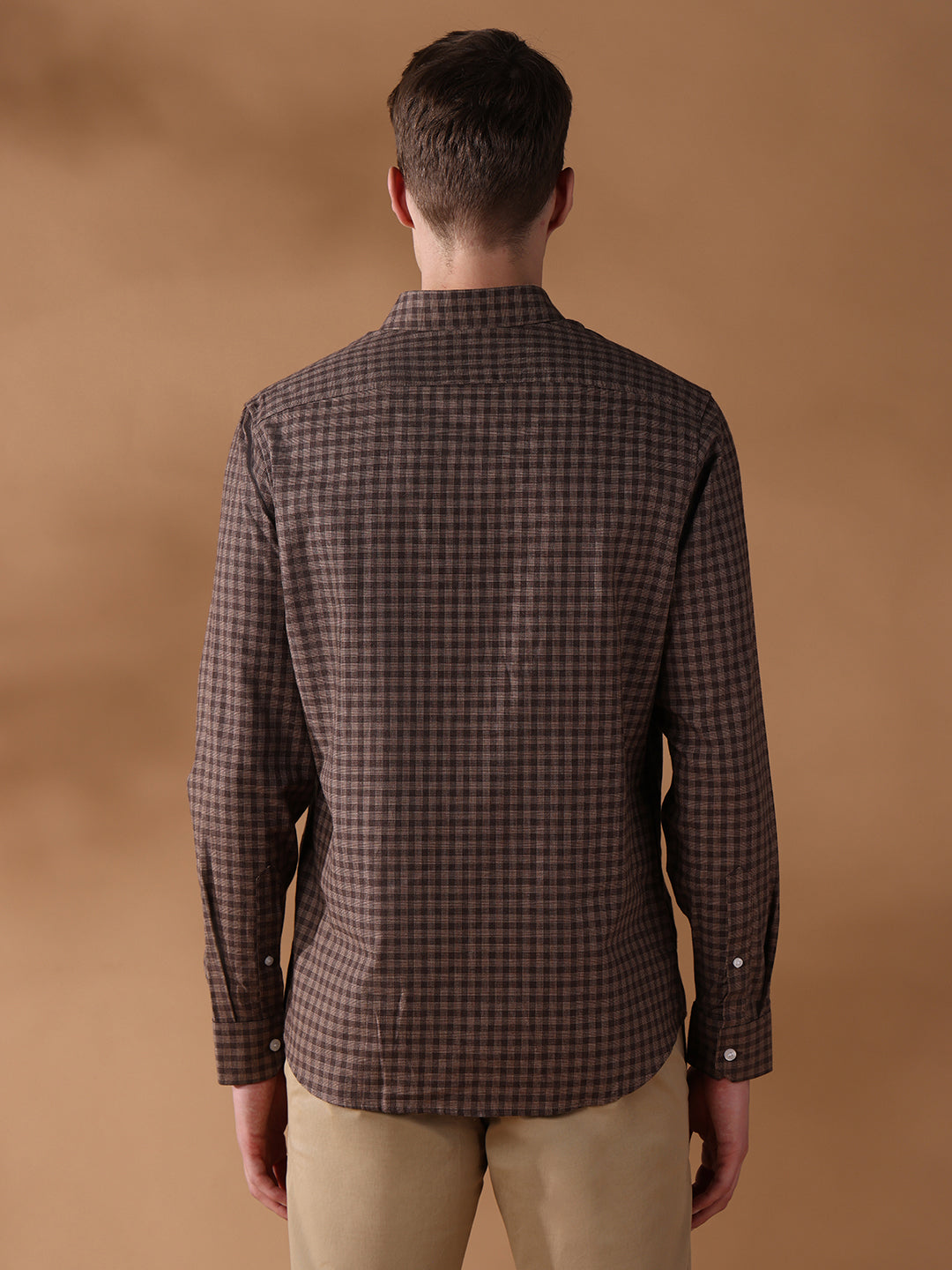 Brown Regular Fit Checked Formal Shirt for Men (LOTRY)