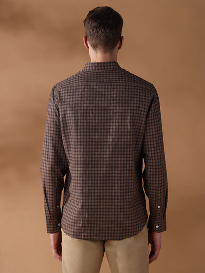 Brown Regular Fit Checked Formal Shirt for Men (LOTRY)