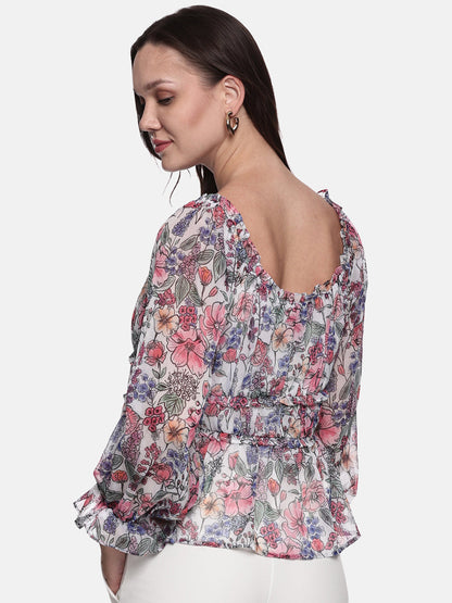 IS.U Multicolor Smocked Poet Sleeve Top