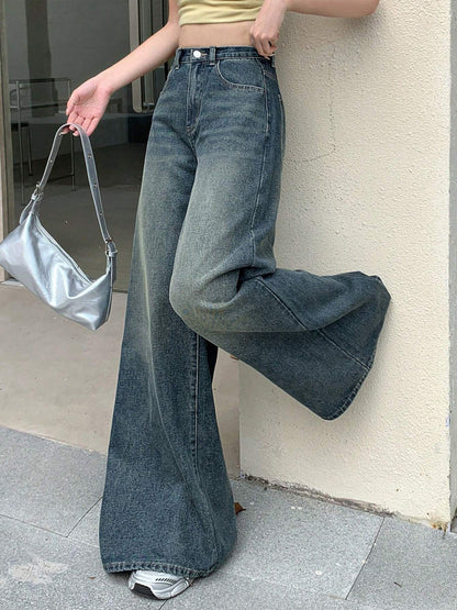 Vintage Dusty Aqua Blue Washed Wide Leg Jeans