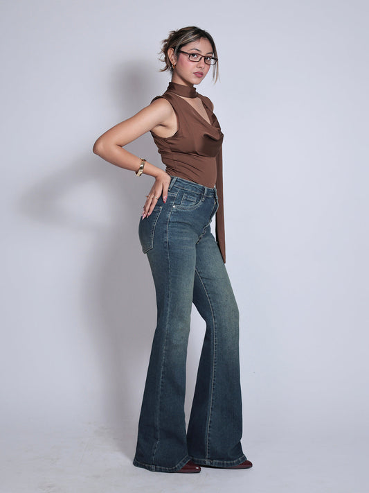 Premium Deep Sea Blue Washed Bootcut Jeans