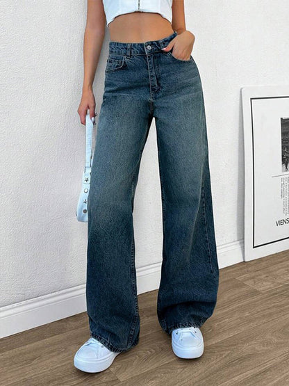 Cyber Blue Tinted Wide Leg Jeans