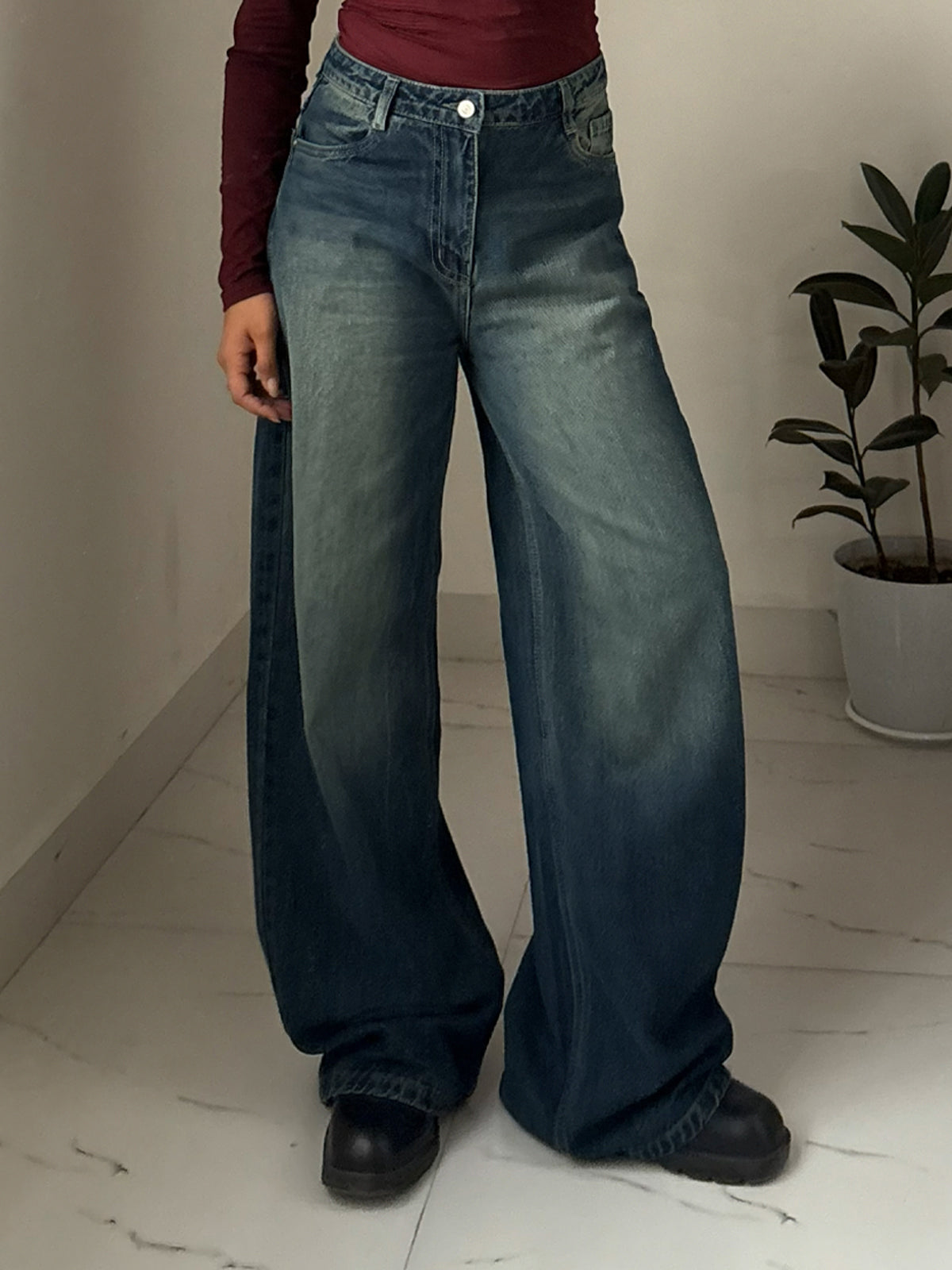 Astral Blue Washed Wide Leg Jeans