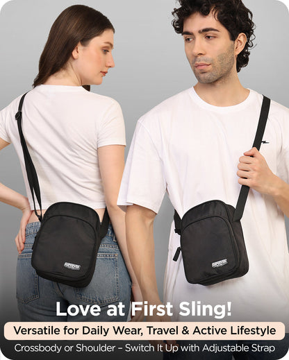 compact travel side bag for essentials and unisex "Sling" bag for men women Classic Black #color_Classic Black