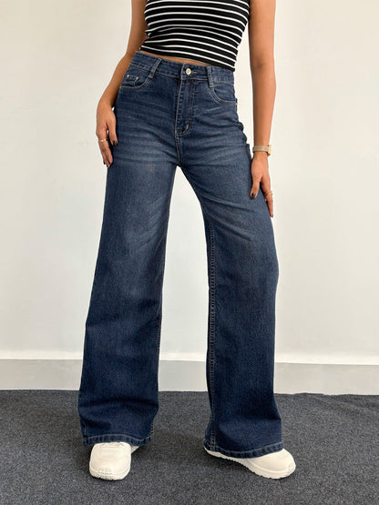 Luxe Vintage Blue Cat Whisker Stretchable Wide Leg Jeans