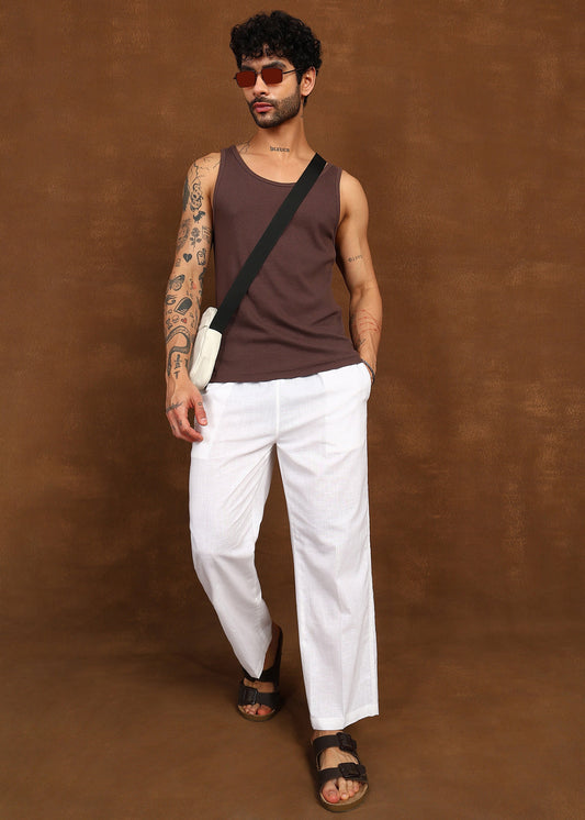 Fabmade White Linen Pyjama