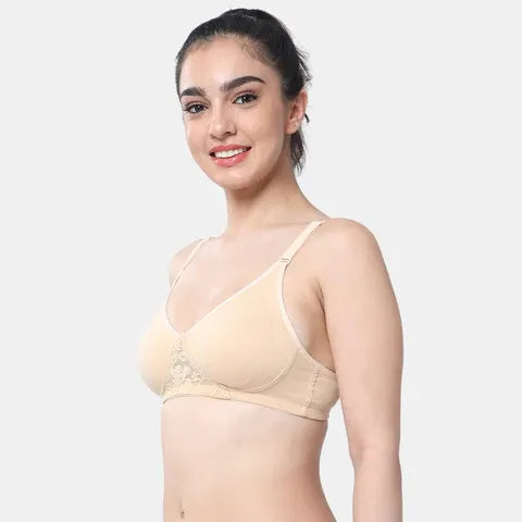 Nude t shirt lace bra Envie non wired non padded full coverage seamless lace bra invisible under white clothes daily wear