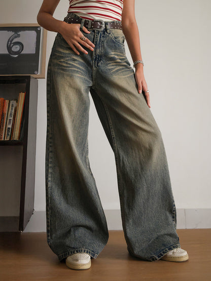 Grunge Blue Dirty Wash Super Wide Leg Jeans