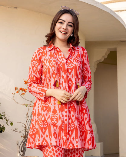 Coral Red Ikat co-ord set