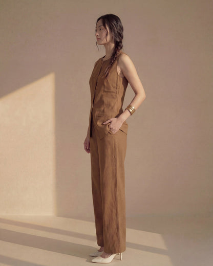 Brown Vest Linen Co-ord Set