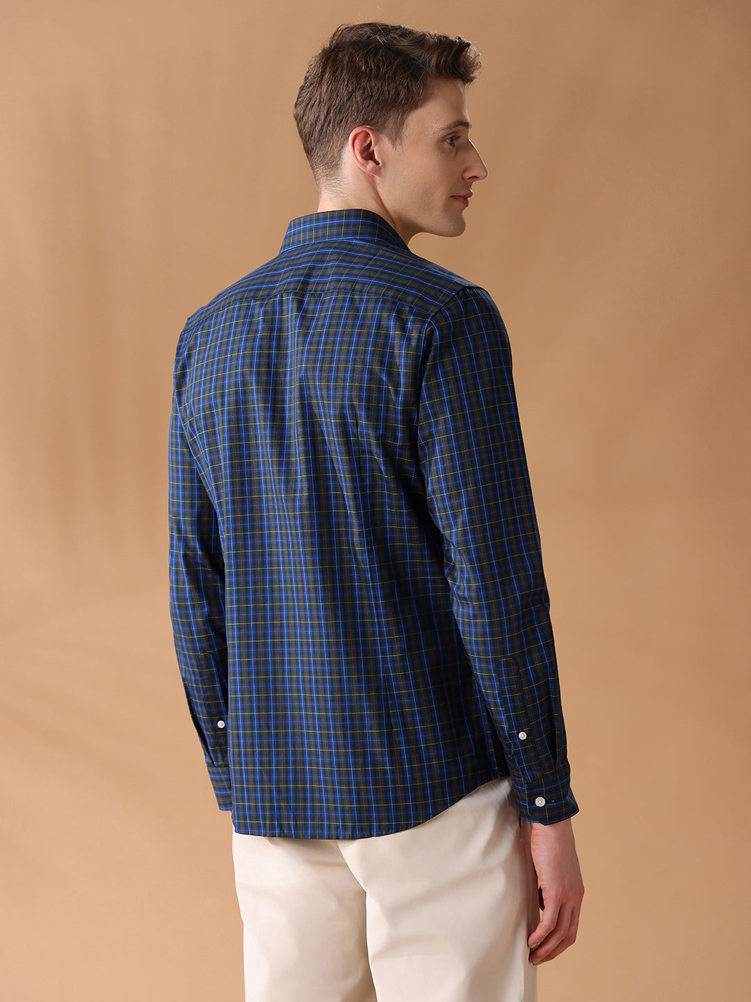 Olive Slim Fit Checked Formal Shirt for Men (CREDI)