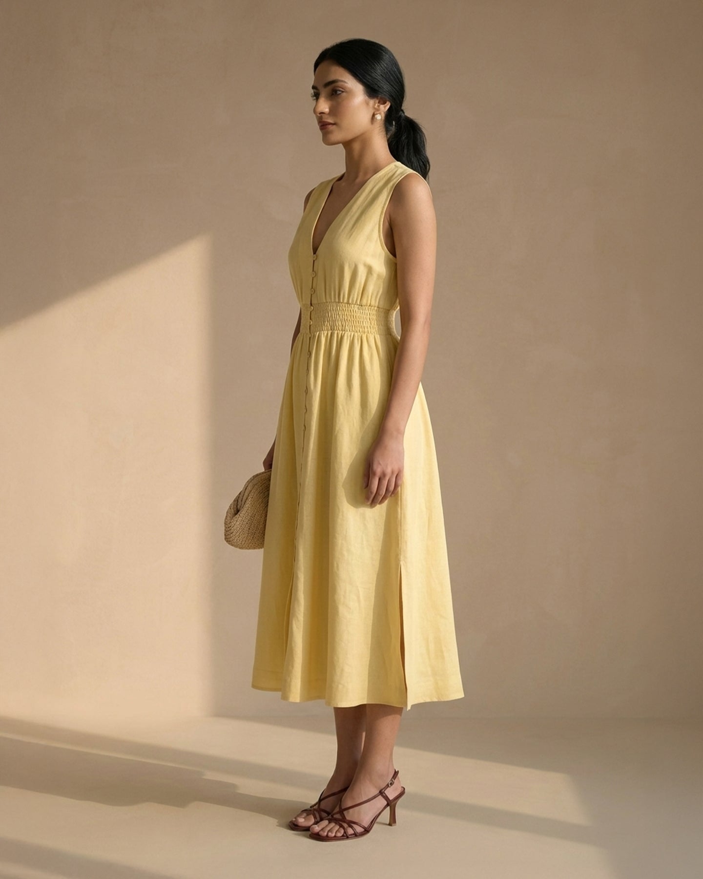 Yellow Midi Linen Dress