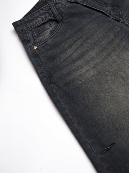 Rustic Black Tinted Ripped Wide Leg Jeans