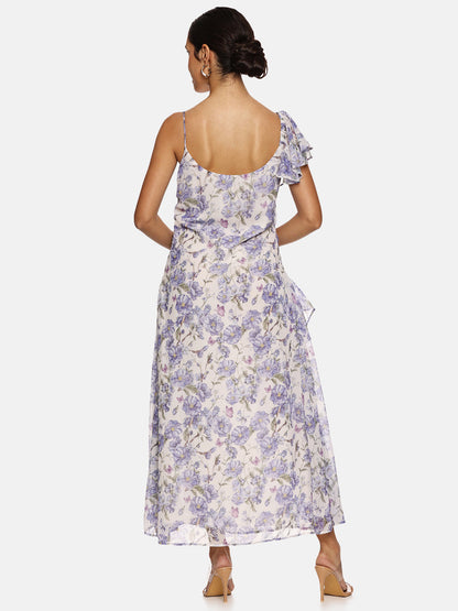 IS.U Floral Blue Ruffle Maxi Dress
