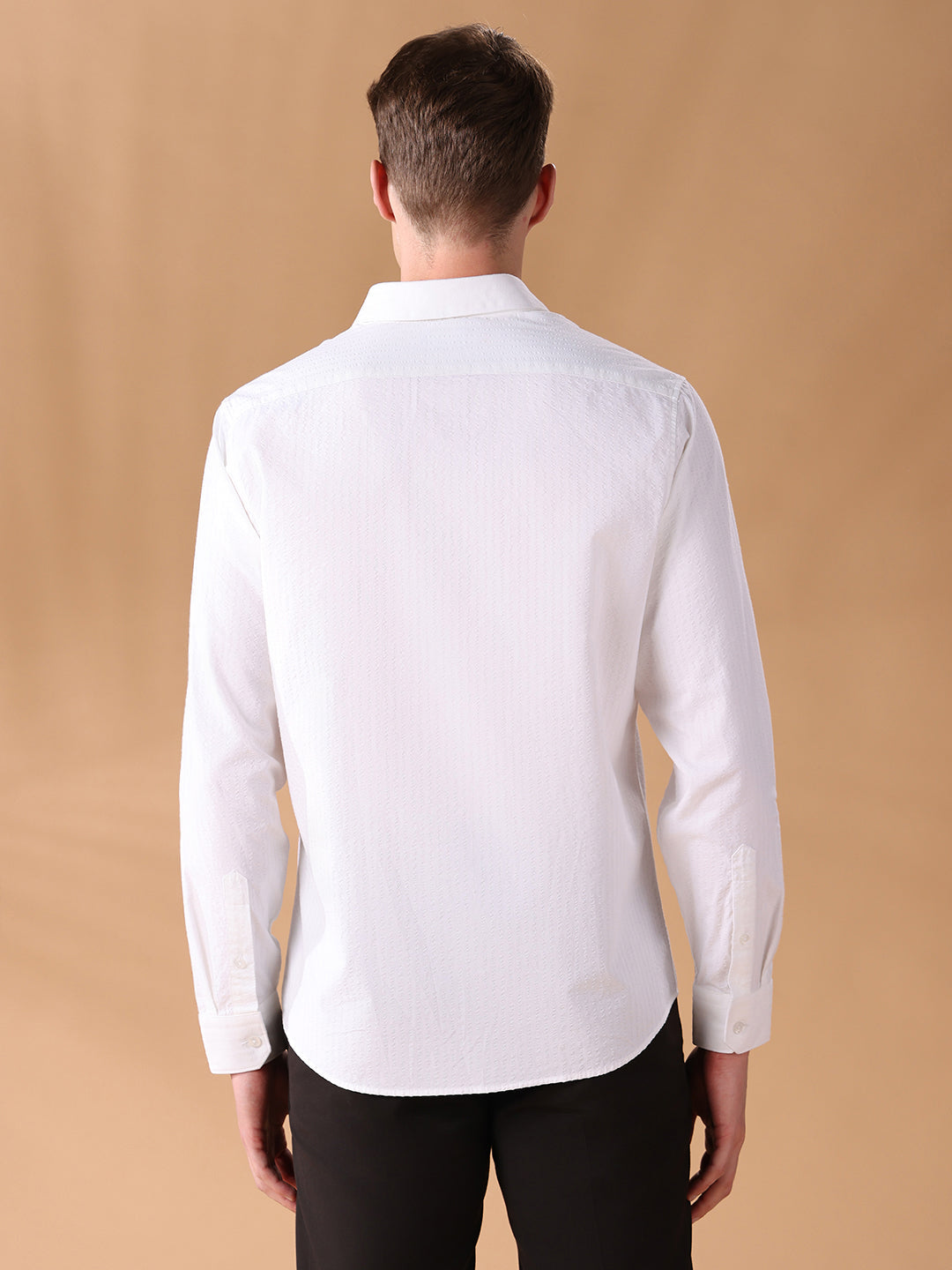 White Regular Fit Stripes Formal Shirt for Men (LEANA)